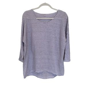 Eileen Fisher Gray Linen Striped Top, Small.